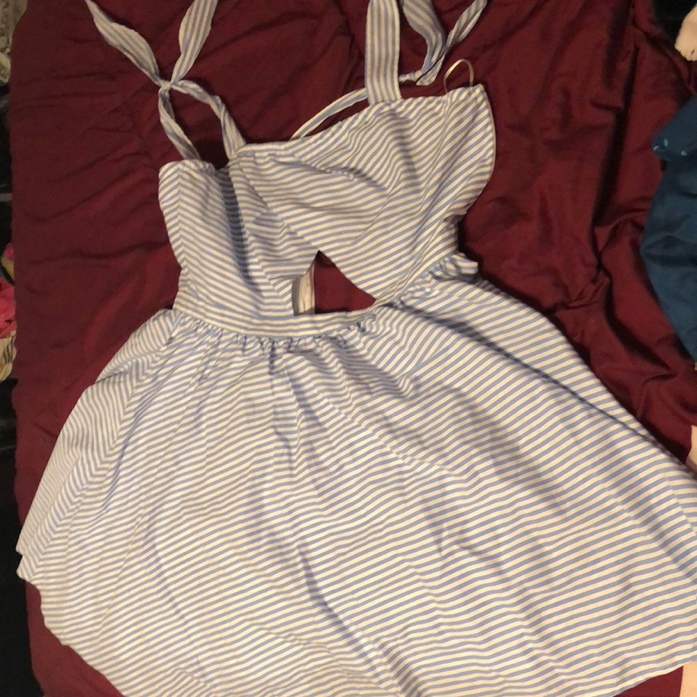 Blue and white striped dress